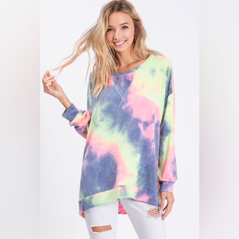BiBi Tie Dye French Terry Print Top